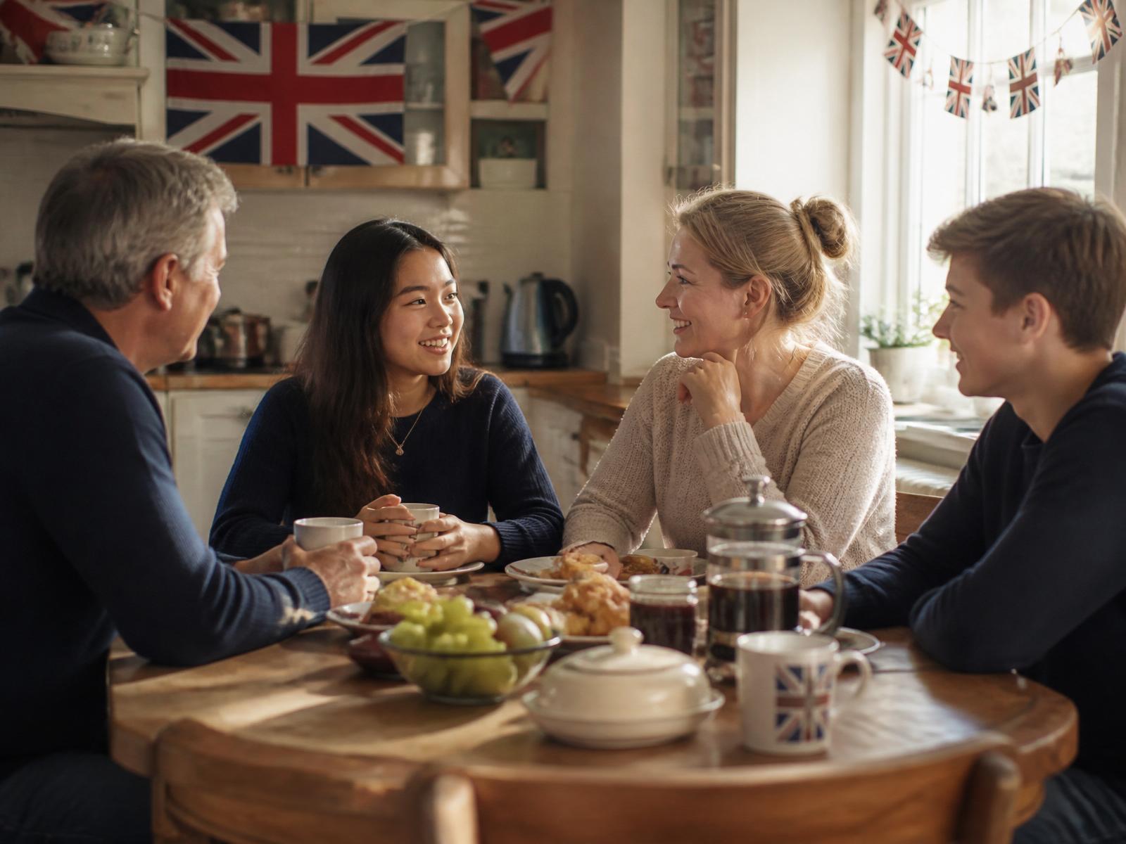 Estudante internacional com família anfitriã britânica