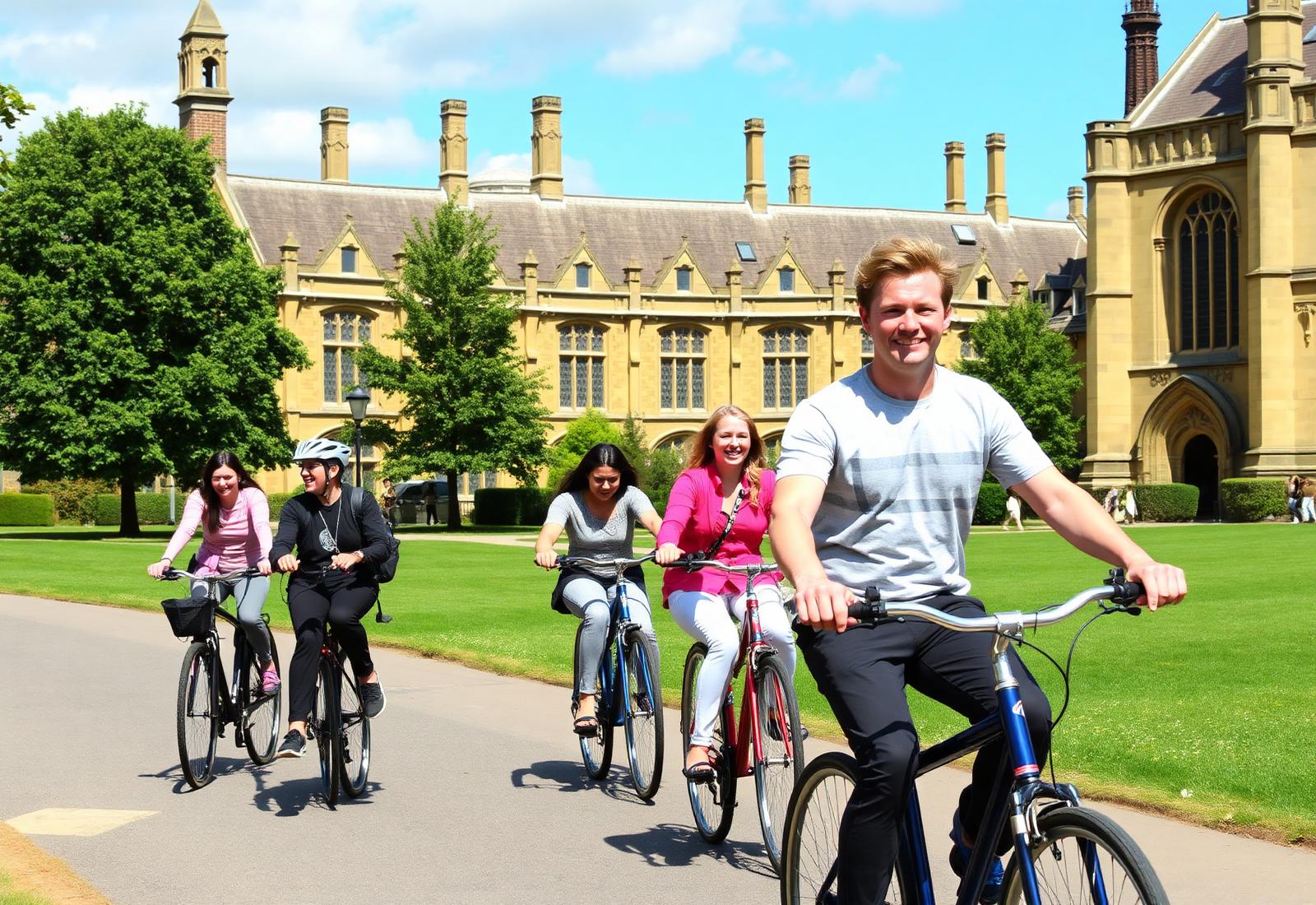 Estudantes de bicicleta em Cambridge